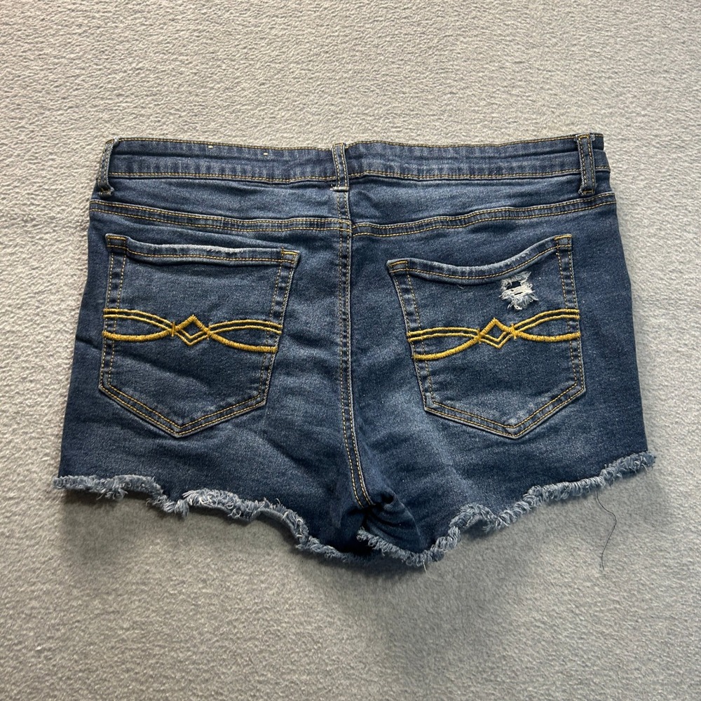 Mudd Denim Shorts Womens 13 Distressed Raw Hem Stretch Blue Cutoff Jean Summer - Picture 2 of 8